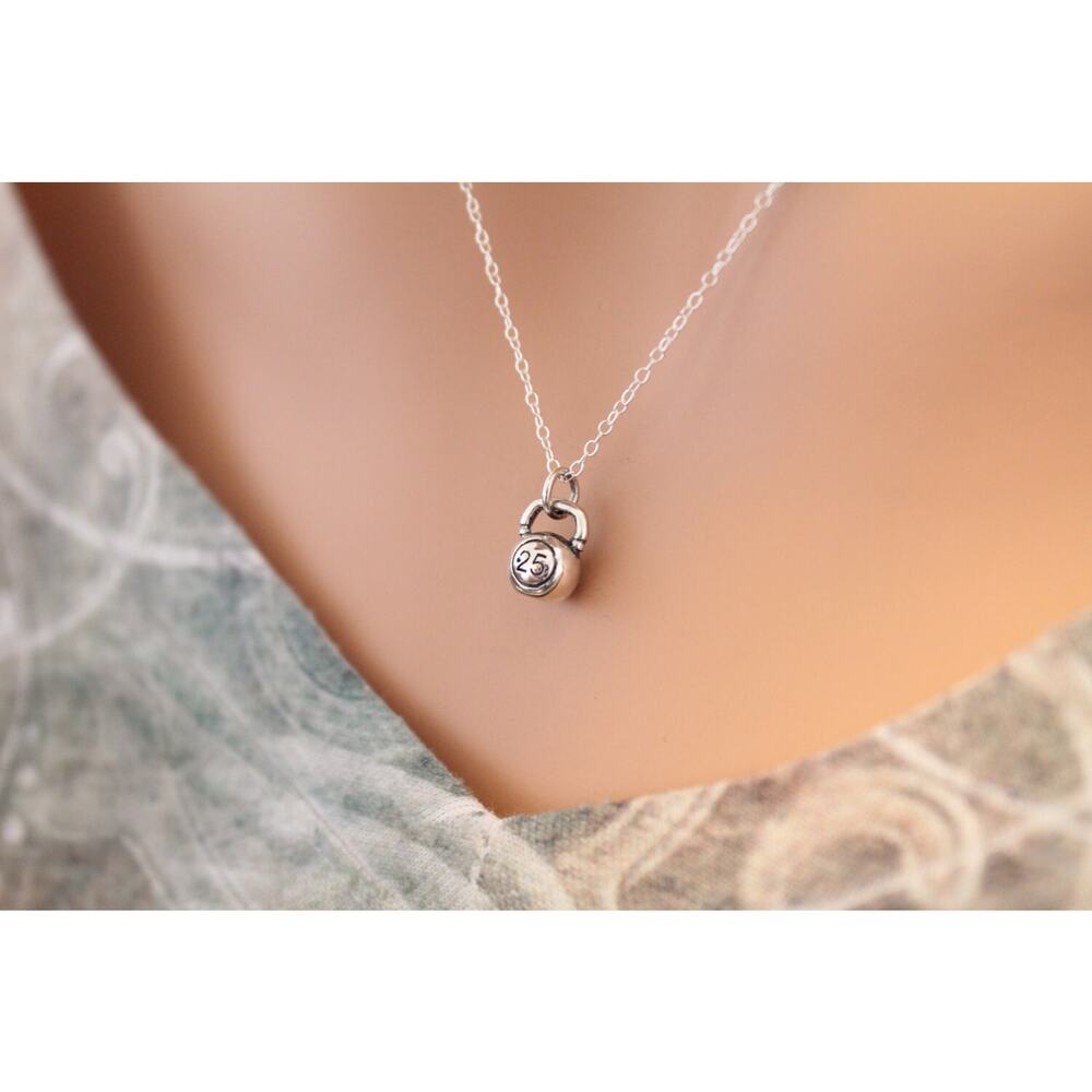 Sterling Silver Tiny Kettle Bell Charm Necklace, … - image 3